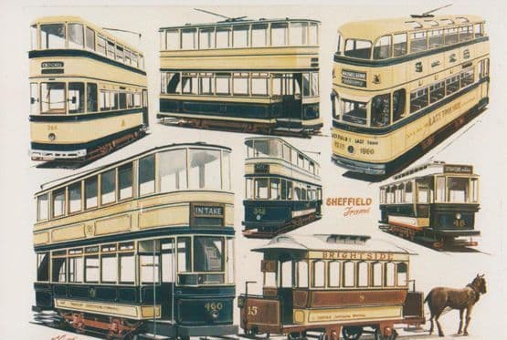 Sheffield Bus Number 242 Brightside Tram Trams Last Train Home Advert Postcard