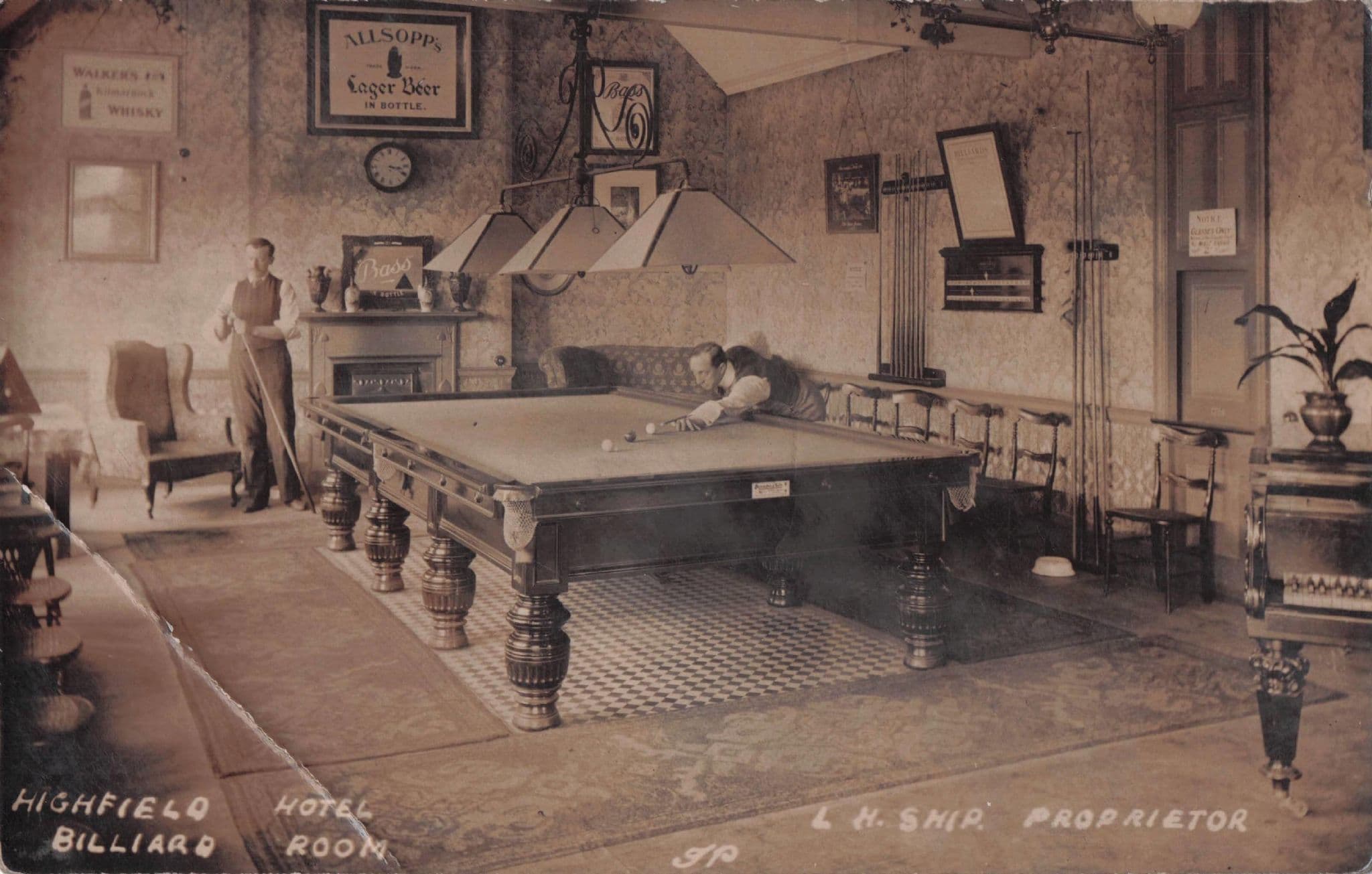 Sheffield Hotel Billiard Room Real Photo Old Postcard Please Read