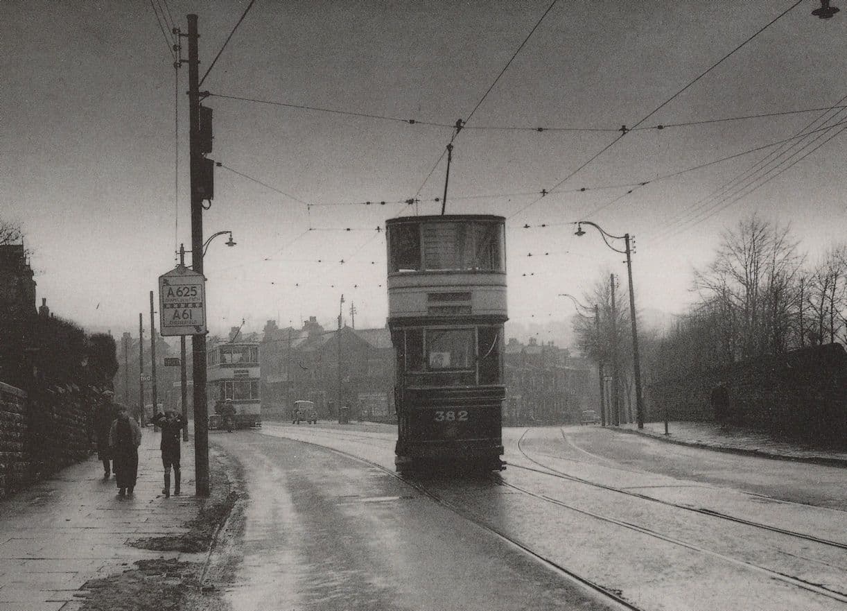 Sheffield Tram no 382 in Disaster Weather Old Vs New Bus Postcard