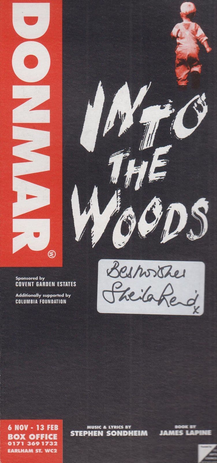 Sheila Reid Into The Woods Hand Signed Theatre Flyer Handbill