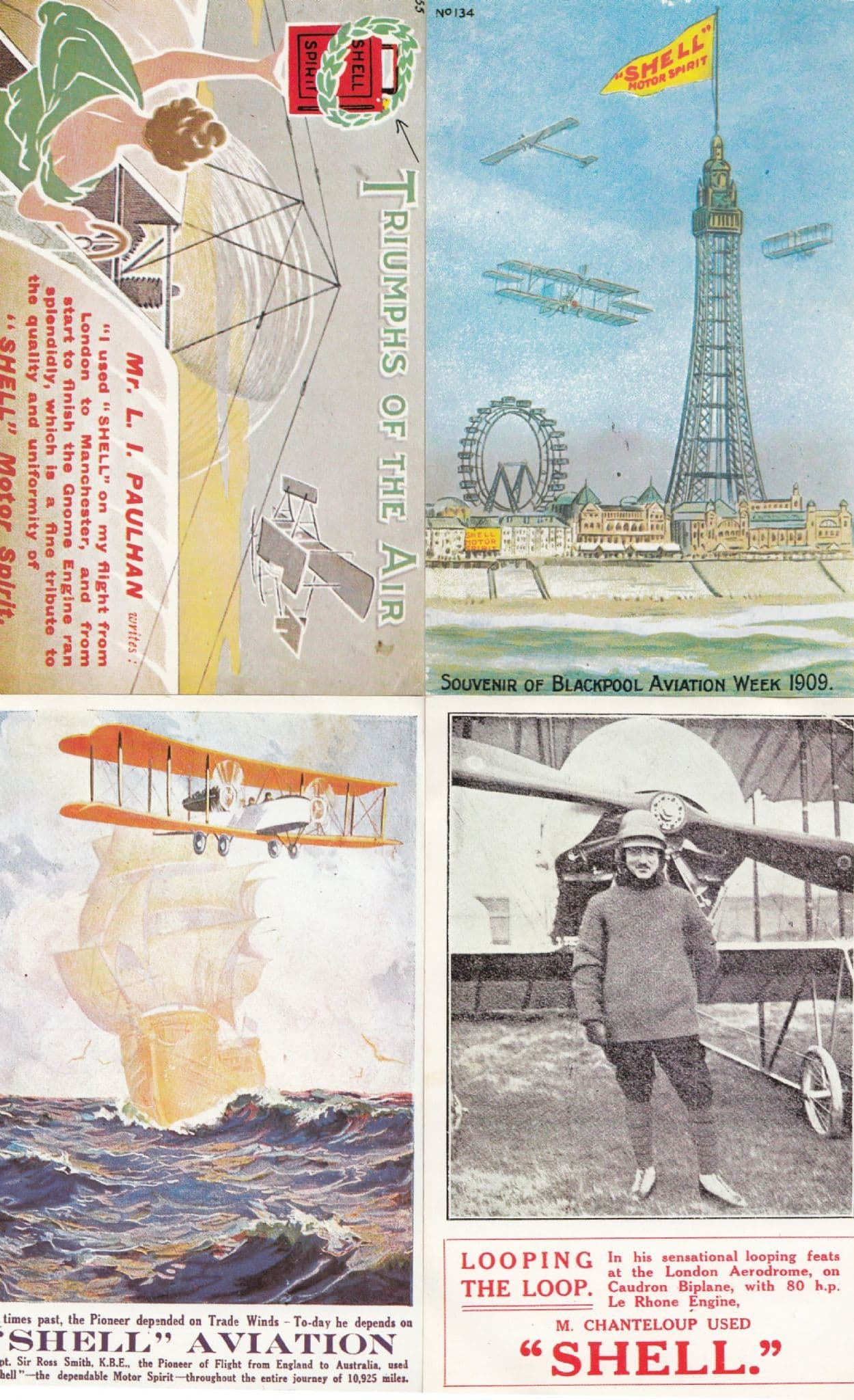 Shell Garage Petrol Gliders Plane Aircraft Pilot 4x Advertising Postcard s
