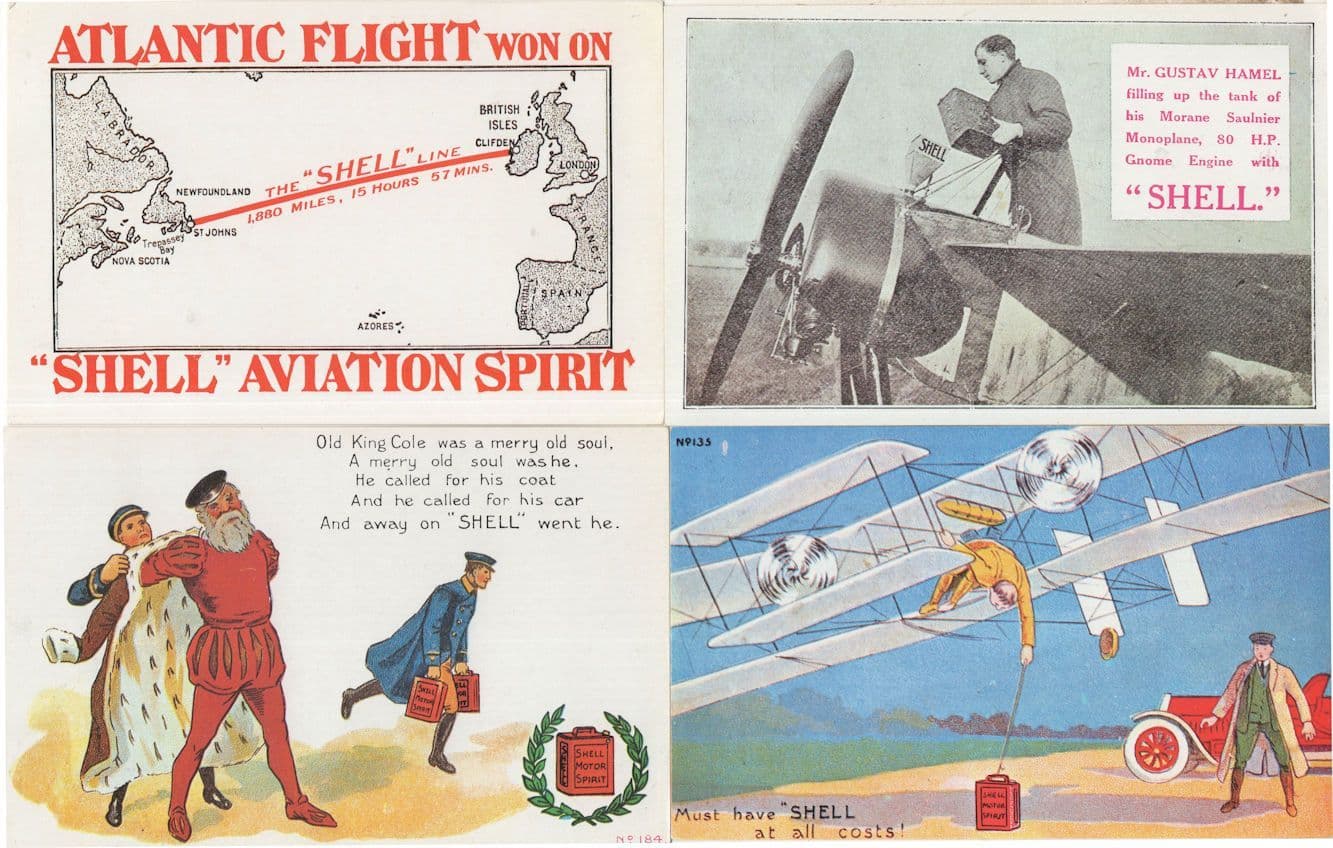 Shell Petrol Plane Glider 4x Aviation Advertising Postcard s