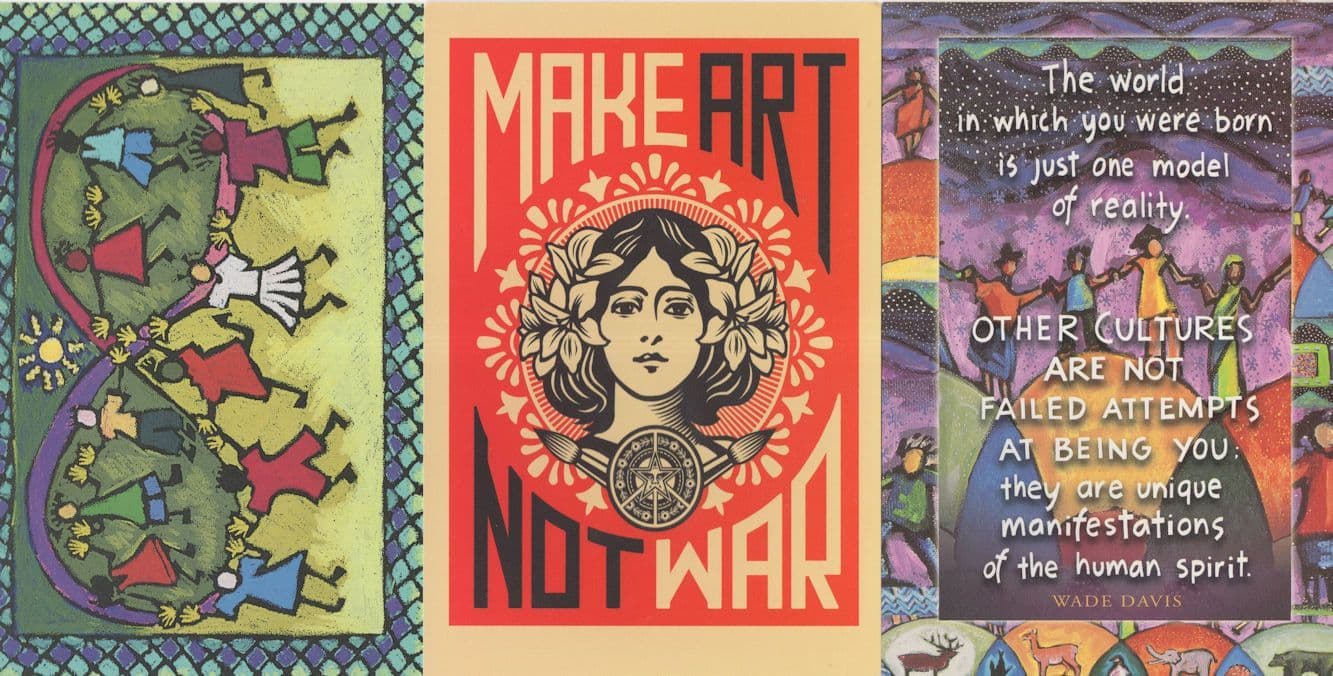 Shepard Fairey Make Art Not War Circle Dance 3x Painting Postcard s