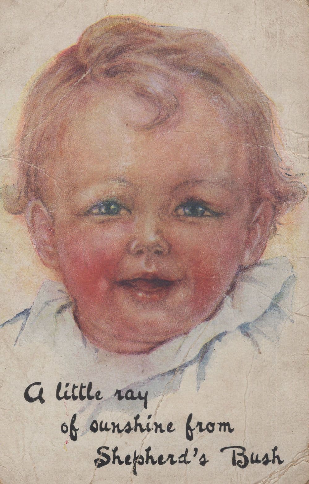 Shepherds Bush London Antique Baby Greetings Worn Postcard