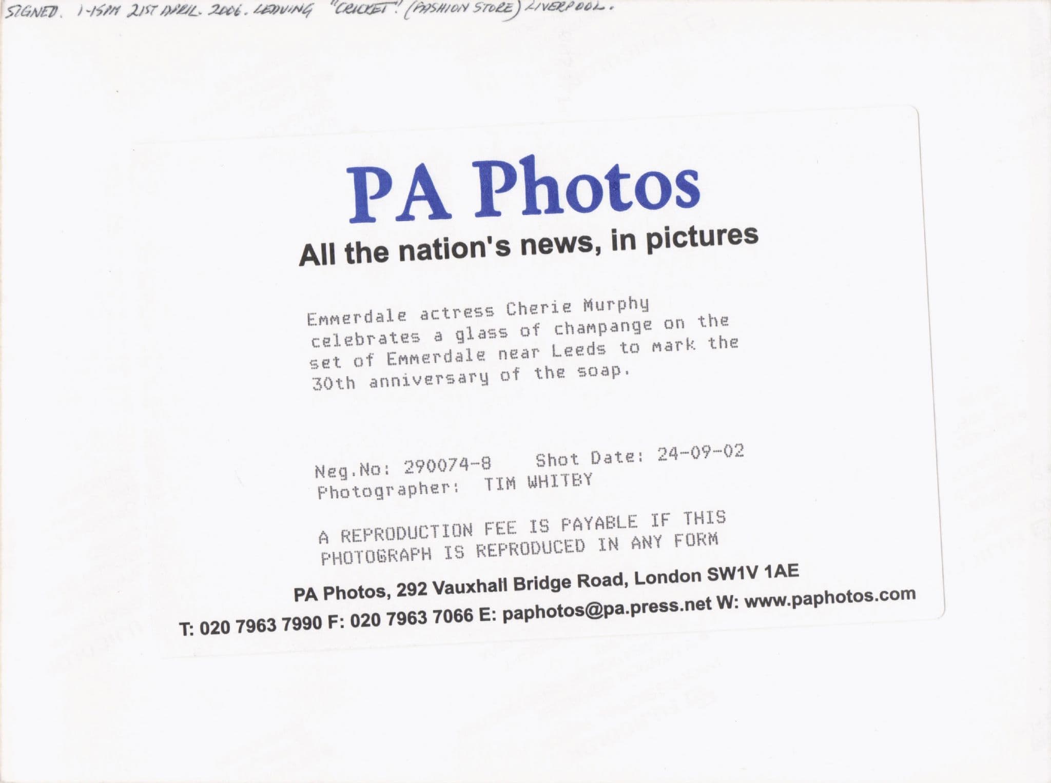 Sheree Murphy Celebrates 30 Years Of Emmerdale Hand Signed Press Photo