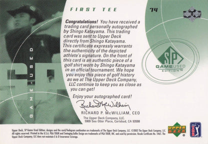 Shingo Katayama First Tee SP 2002 Golf Hand Signed Worn PGA Shirt Card