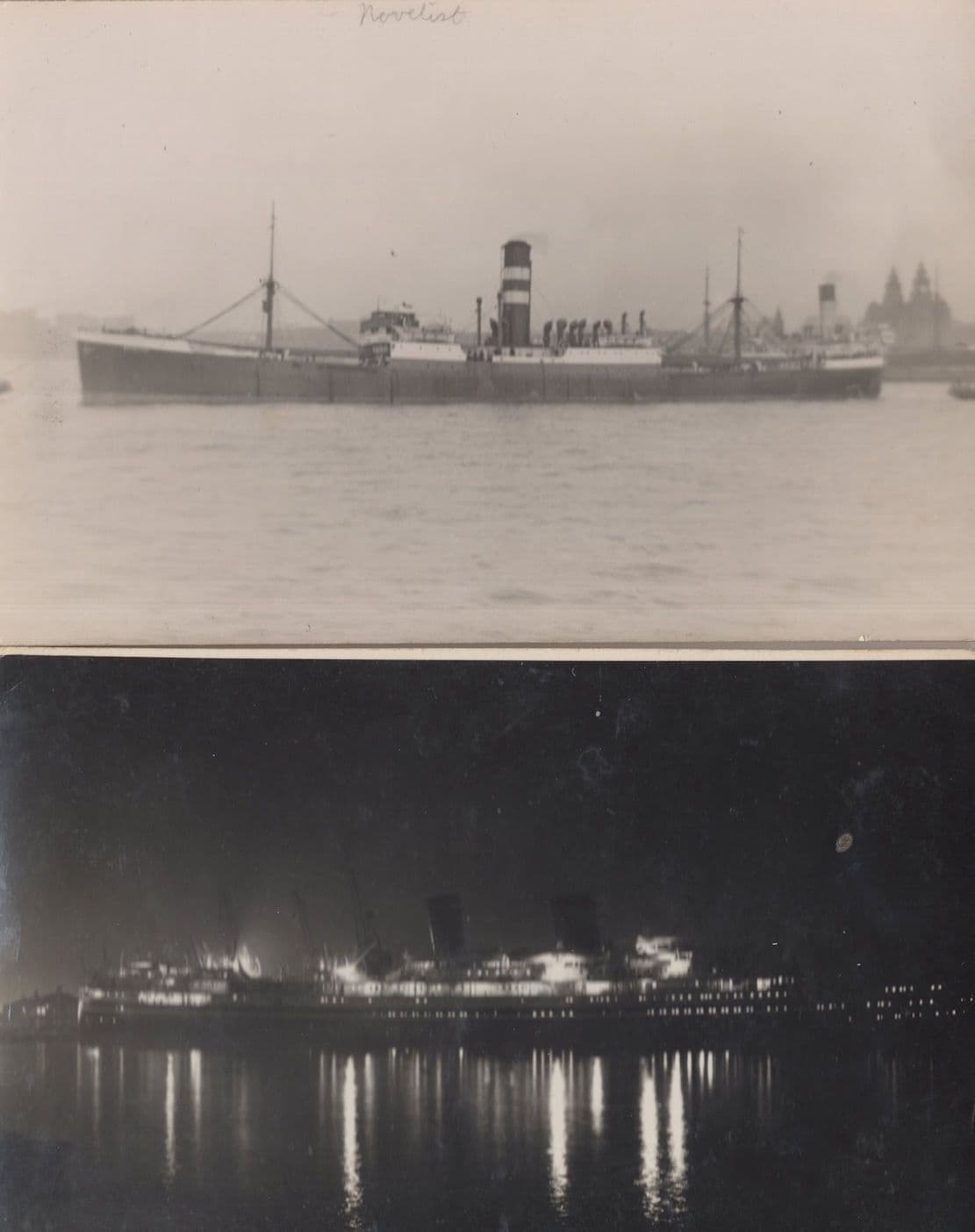 Ship At Night Novelist WW2 2x Antique PB Postcard Photo s