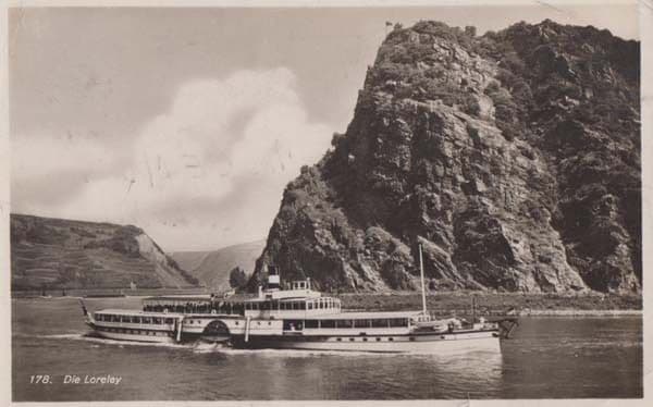 Ship Boat Steamer in Die Loreley The Rhine Germany Real Photo Postcard