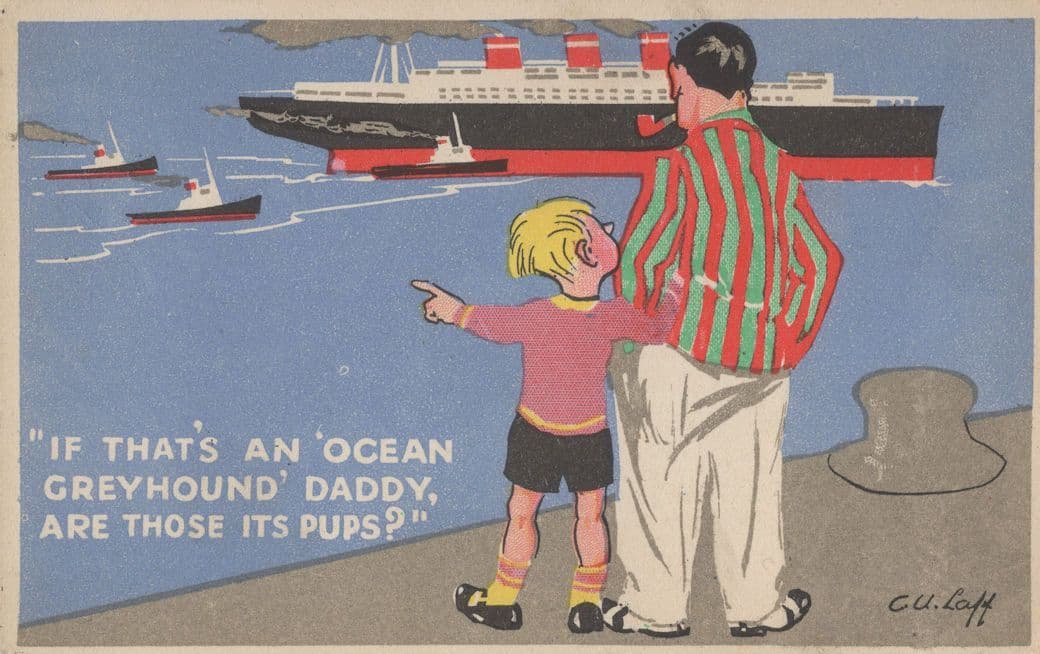 Ship Ferry Ocean Greyhound Boat Spotting Old Comic Postcard