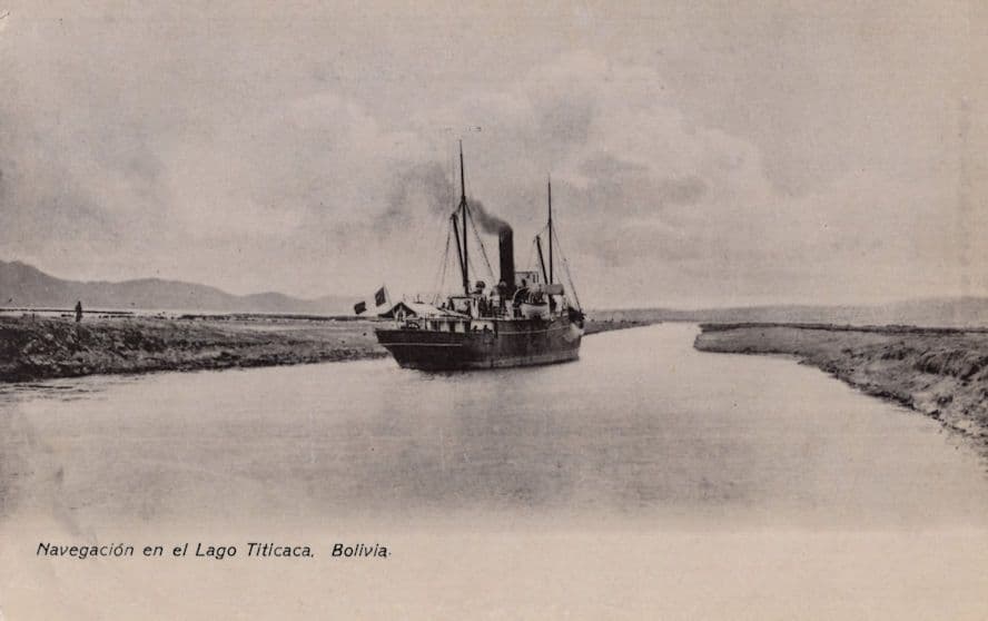 Ship Steamer on Lago Titicaca Bolivia Real Photo Old Postcard