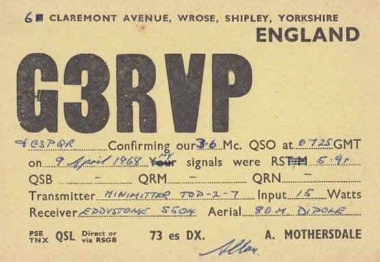 Shipley Yorkshire Amateur Radio Station QSL 1960s Postcard