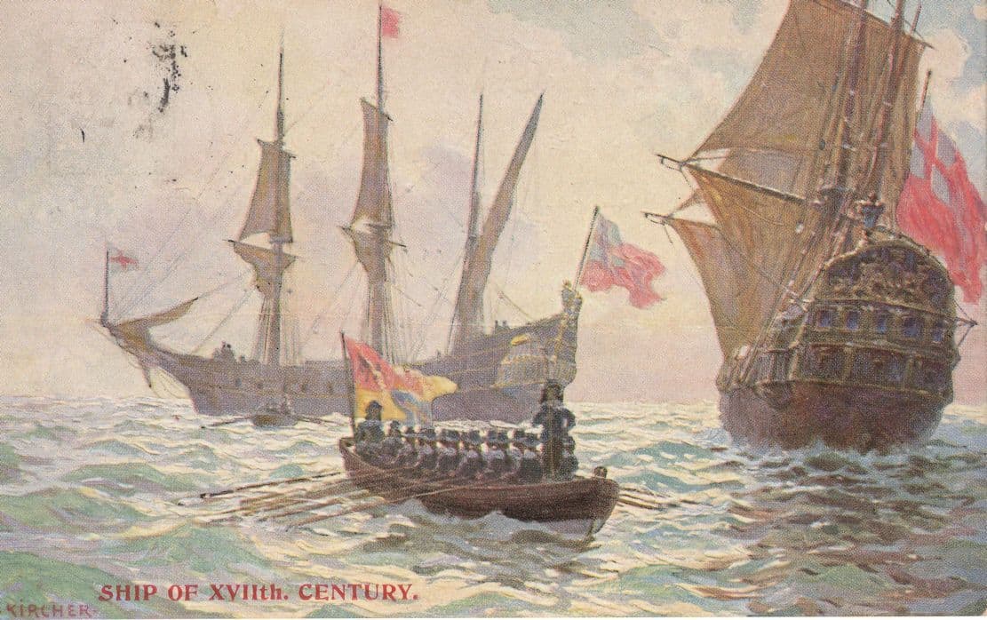 Ships Of 17th Century Antique Portsmouth Painting Postcard