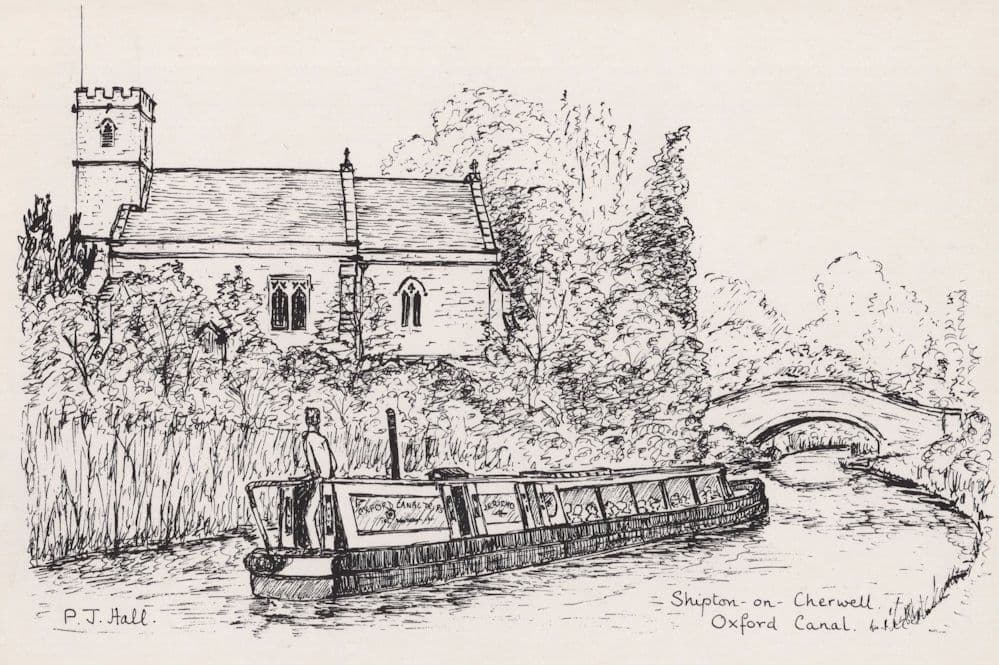 Shipton On Cherwell Oxford Barge Canal Sketch Painting Postcard