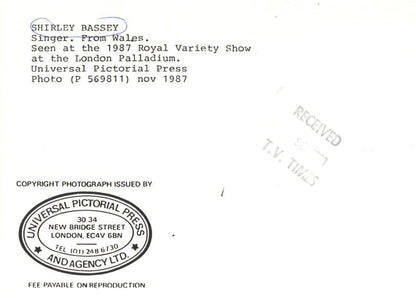 Shirley Bassey London Palladium Nov 1987 Live London Press Photo