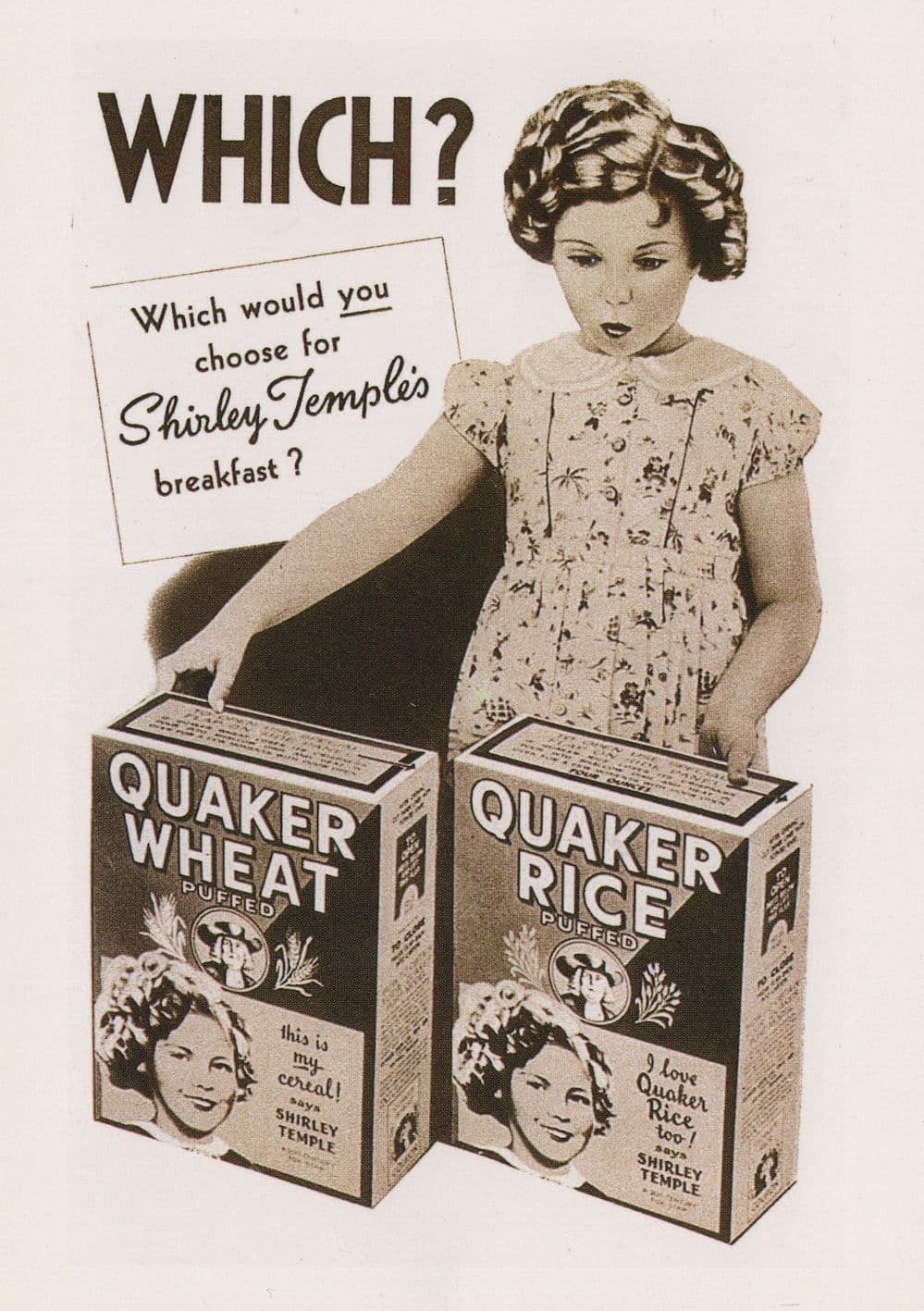 Shirley Temple Quaker Wheat Cereal Advertising Postcard
