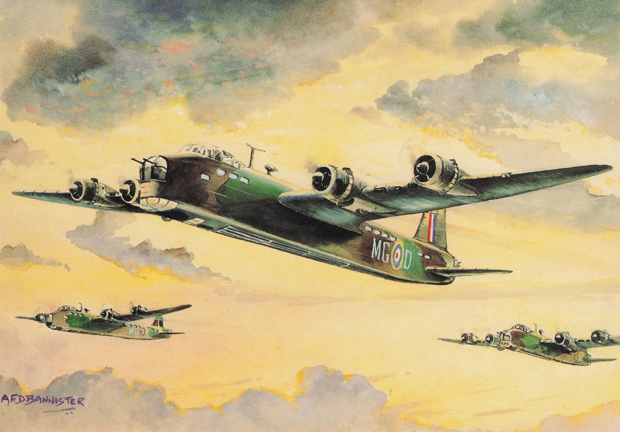 Short Stirling Mark III Military Plane AFD Bannister Painting Postcard