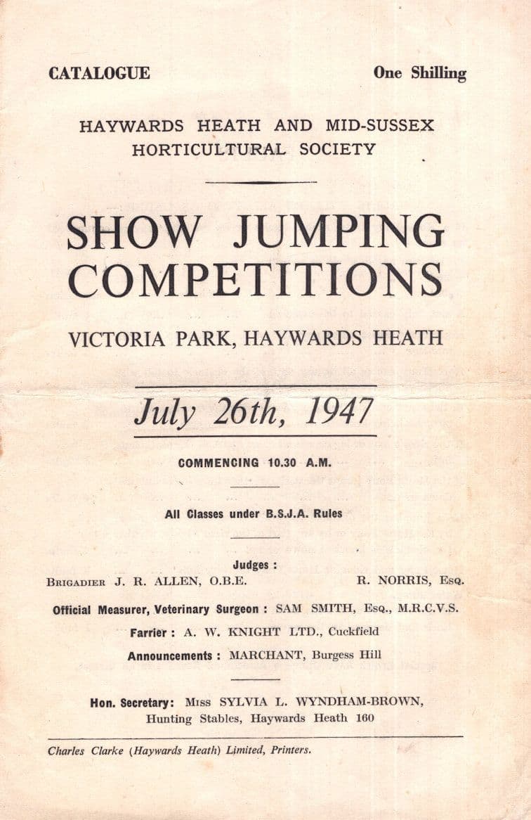 Show Jumping 1947 Haywards Heath Horse Guide Book Programme