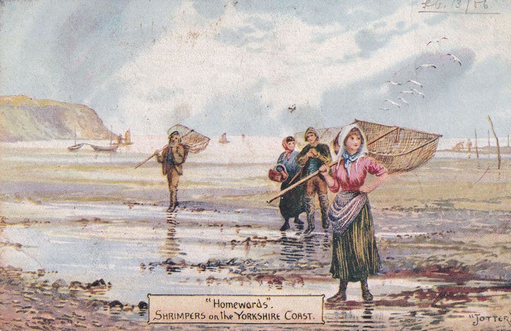 Shrimpers Of The Yorkshire Coast Fishing Painting Postcard
