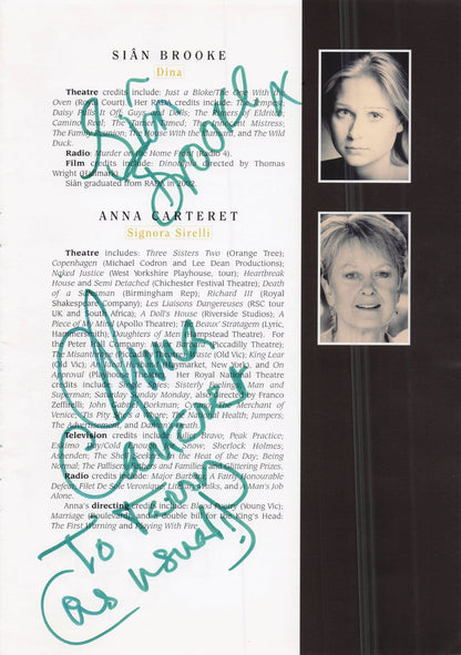 Sian Brooke Anna Carteret Darrell De Silva Hand Signed Theatre Page