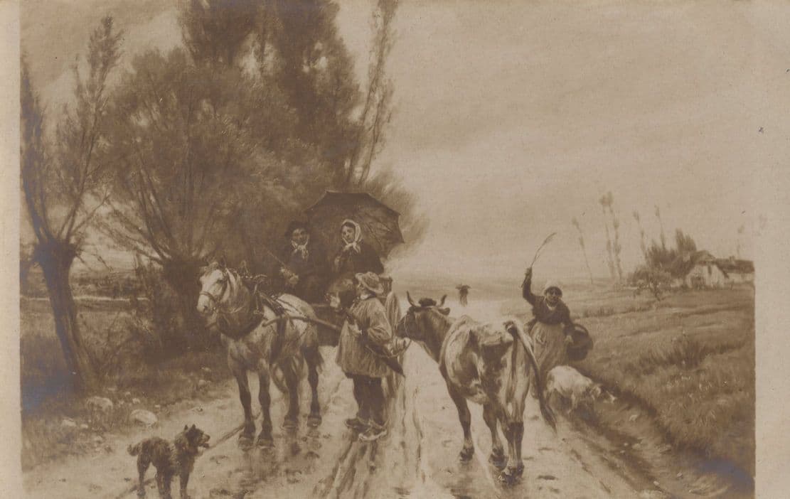 Sicard Angry Travellers Dog Whip Animal Antique French Painting Postcard