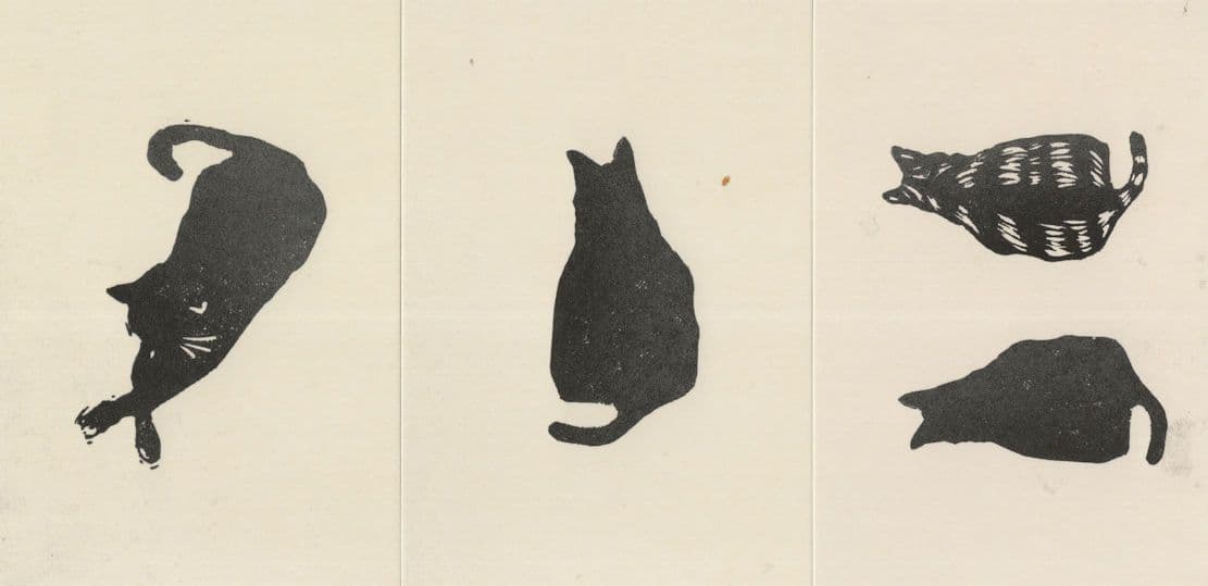 Silhouette Cat Cats 3x Artist Drawing Painting Postcard s