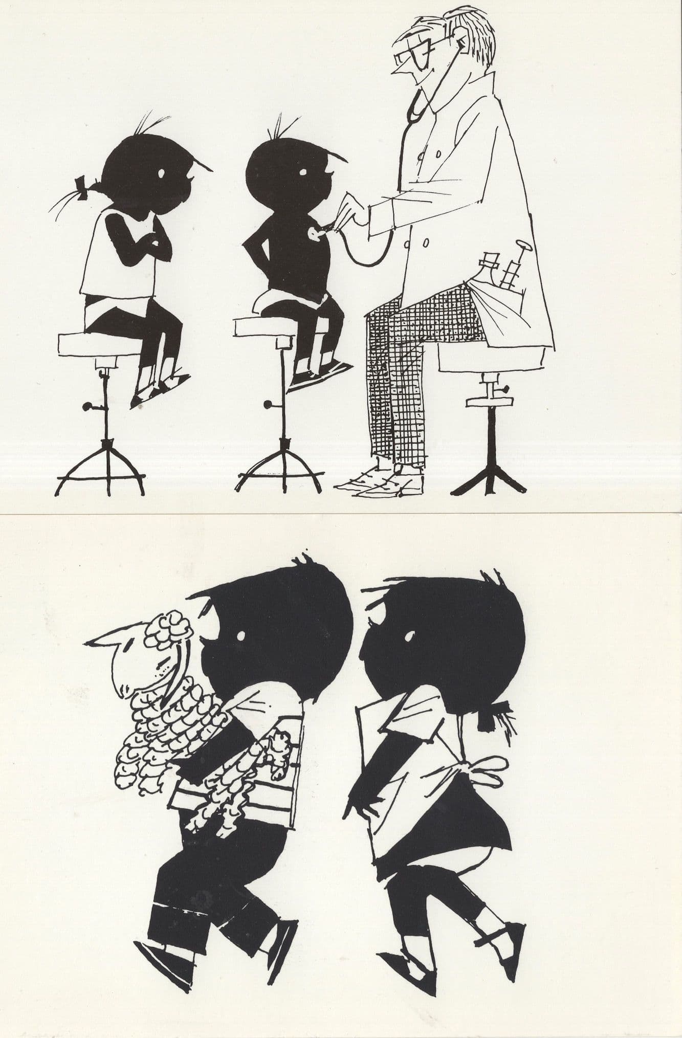 Silhouette Children Doctor Surgery Stethescope 2x Cartoon Art Postcard s