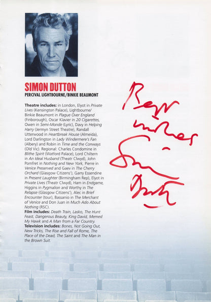 Simon Dutton Simon Templar Hugh Ross Hand Signed Theatre Photo Page