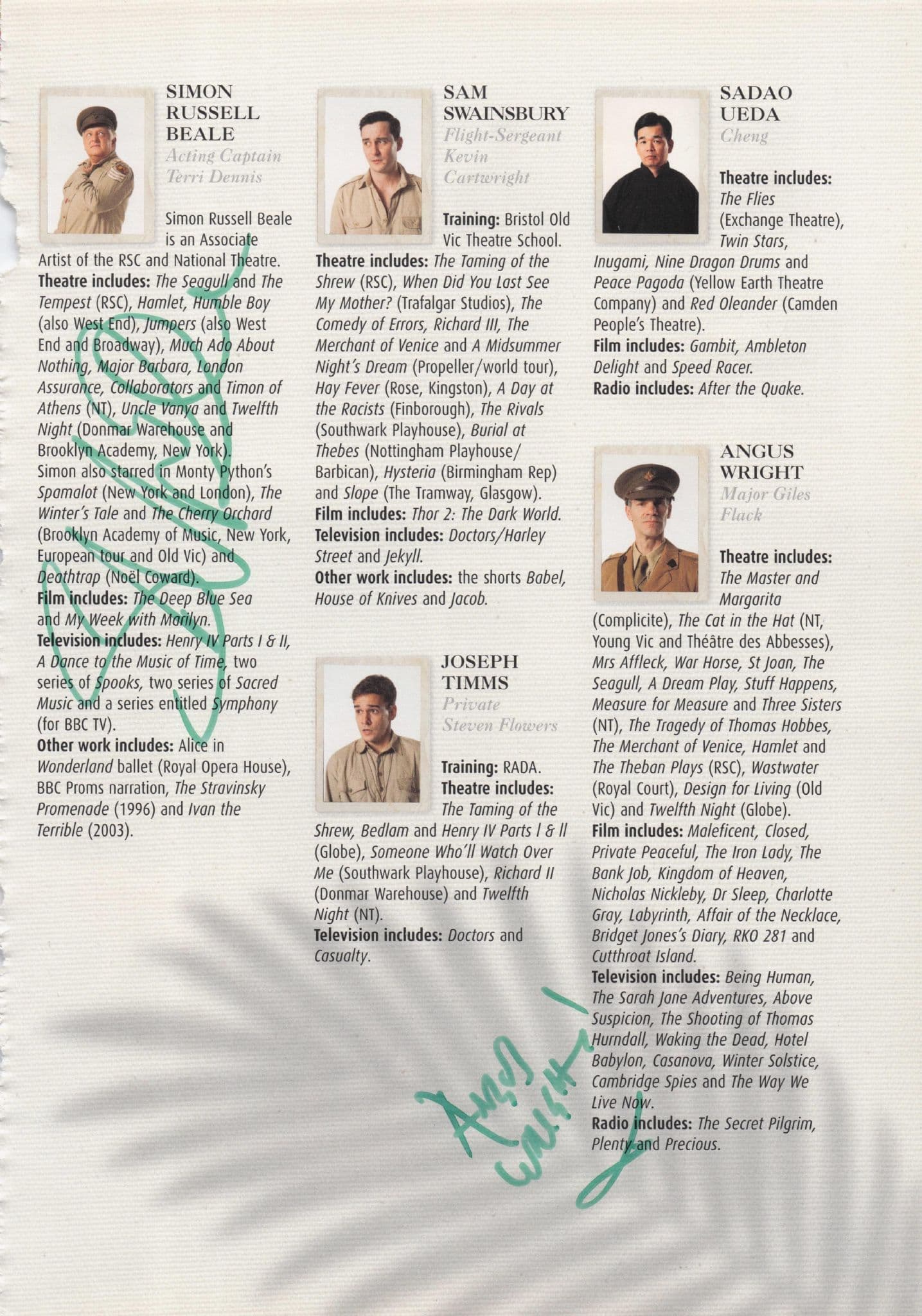 Simon Russell Beale CBE Angus Wright Hand Signed Photo Theatre Page