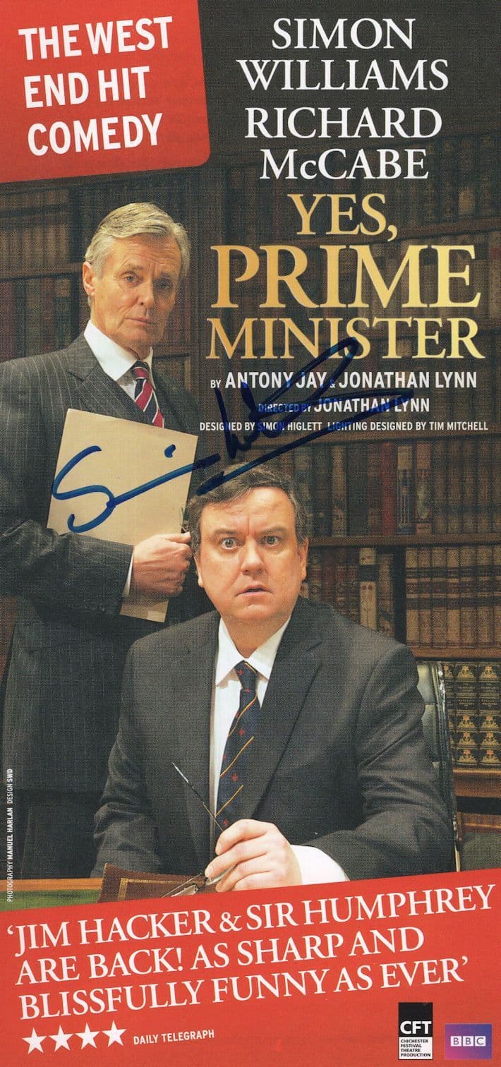 Simon Williams Yes Prime Minister Hand Signed Theatre Flyer