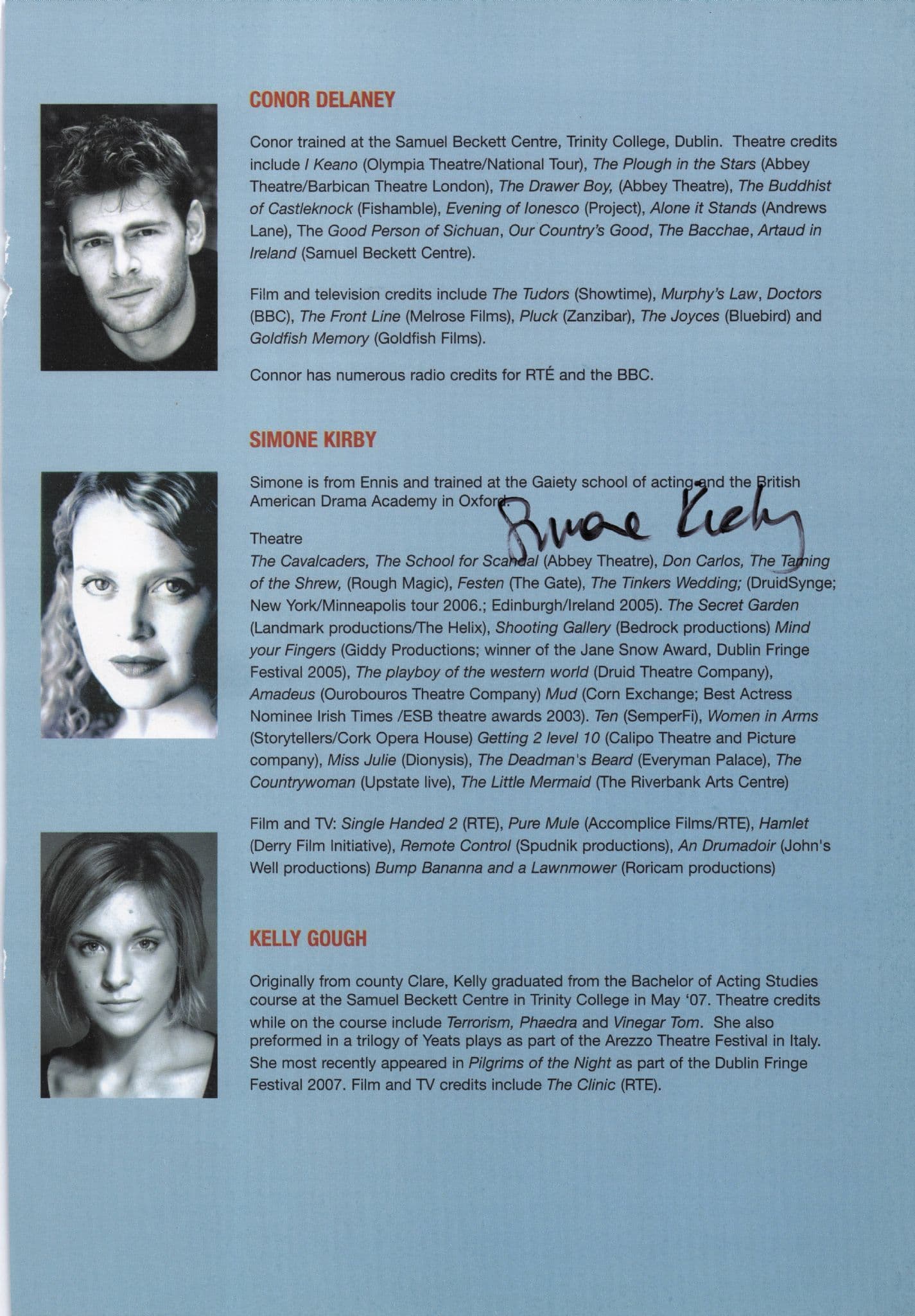 Simone Kirby Of Peaky Blinders Hand Signed Theatre Photo Page