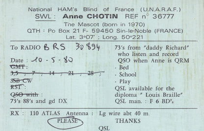 Sin Le Noble France Amateur Radio QSL Card