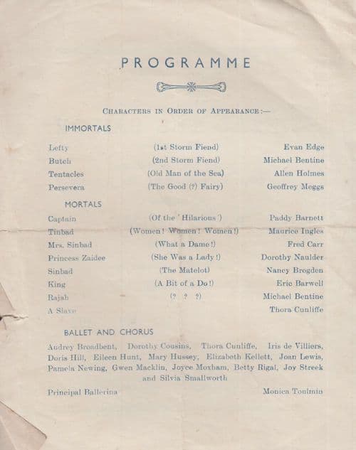 Sinbad The Sailor RAF Military WW2 Folded Pantomime Theatre Programme