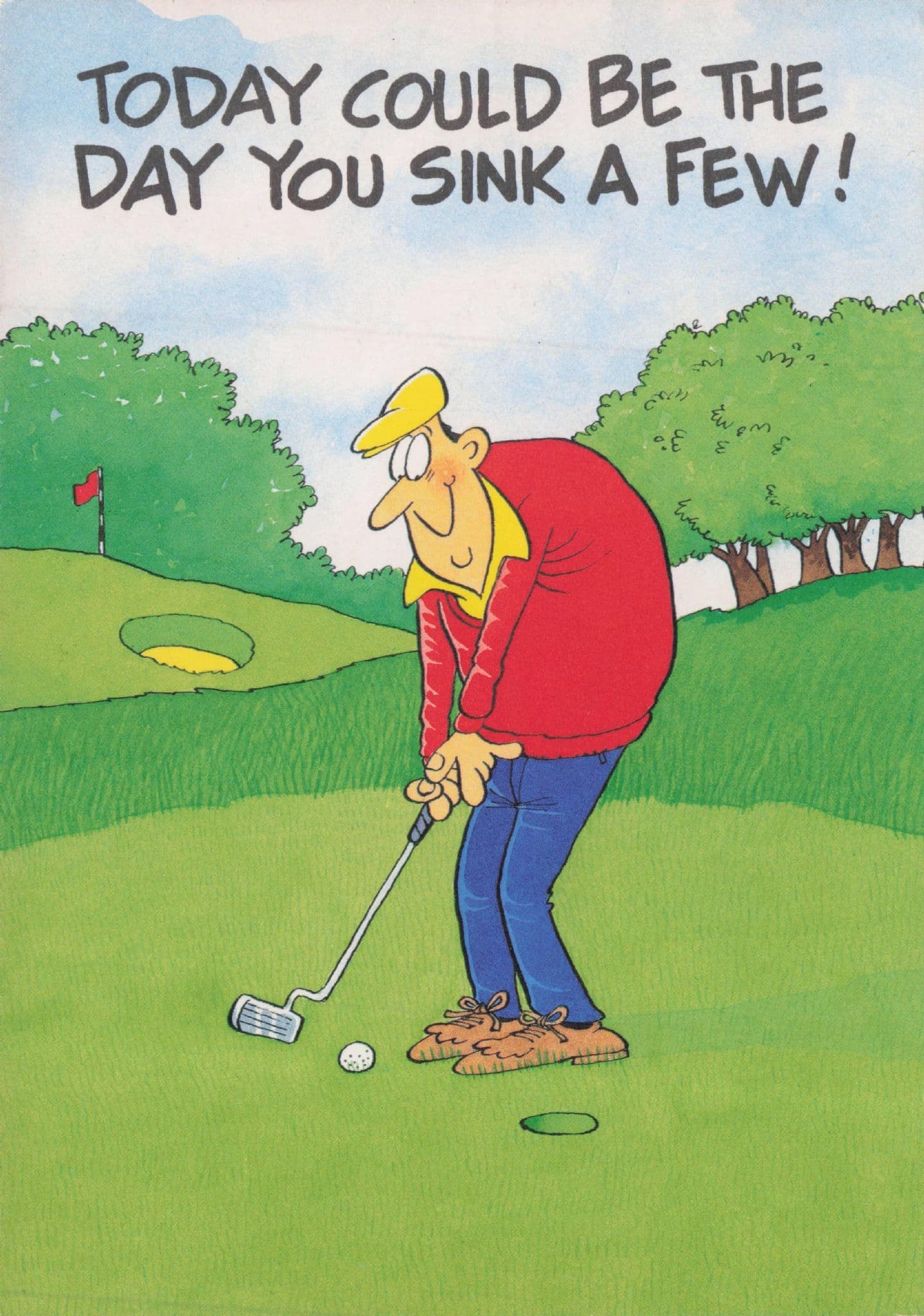 Sink A Birdie Golf Putting Player Golfing Vintage Comic Postcard