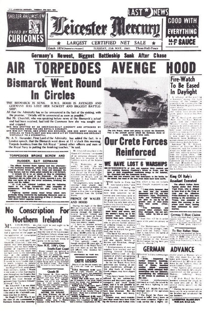Sinking of Bismarck Ship WW2 Leicester Newspaper Ephemera