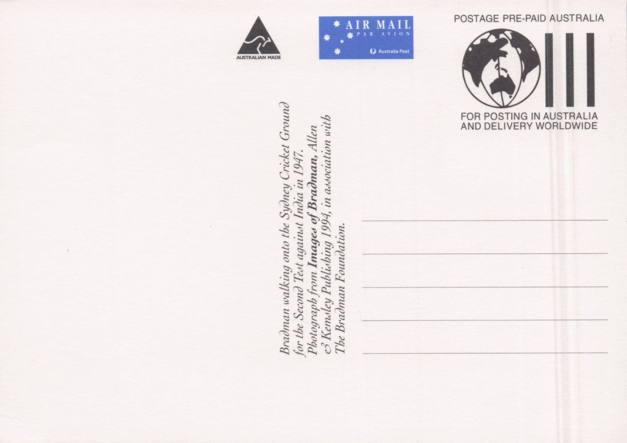 Sir Donald Bradman At Sydney Cricket Ground Australia FDC Postcard