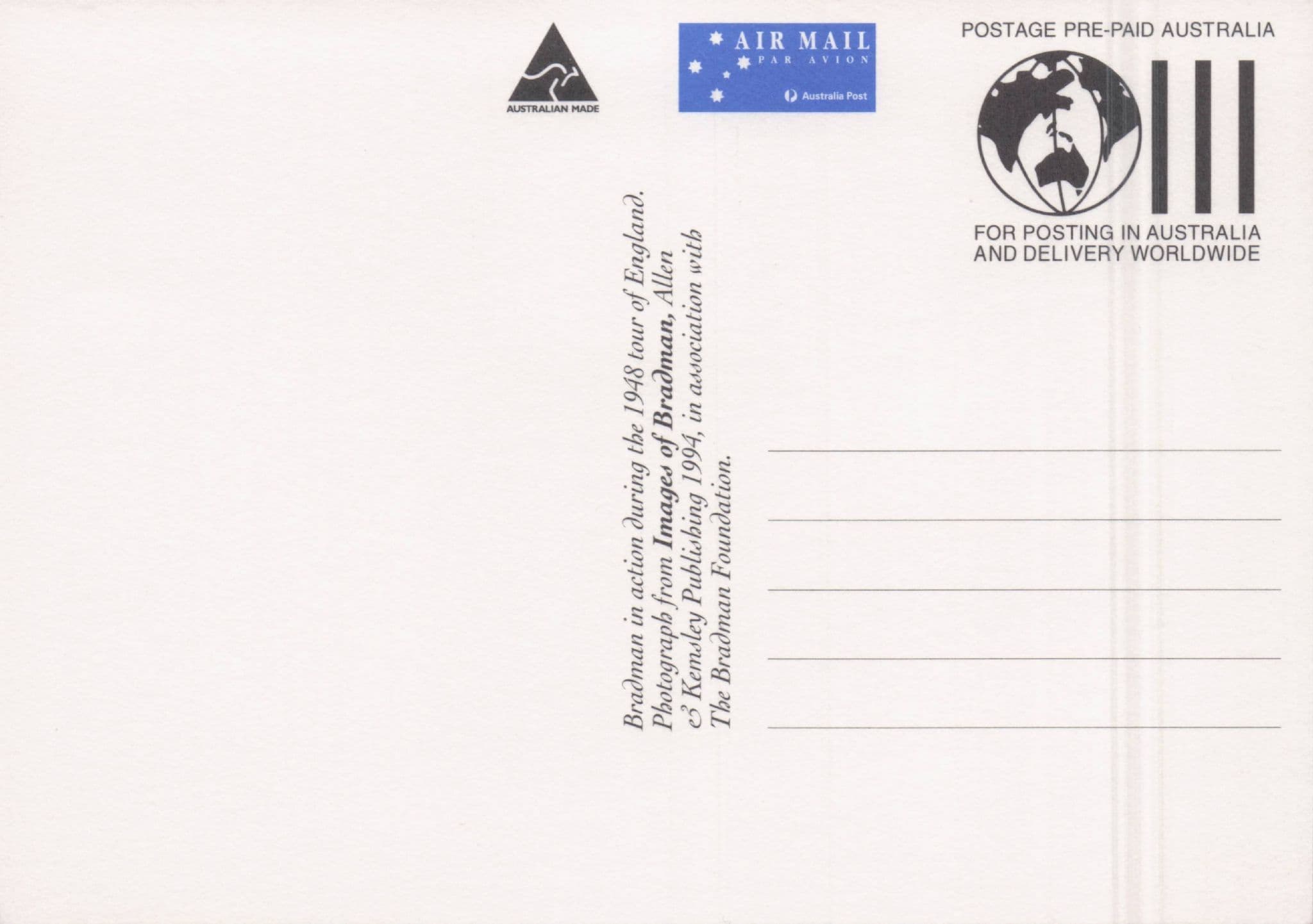 Sir John Olsen 1948 Cricket Tour Of England FDC Postcard