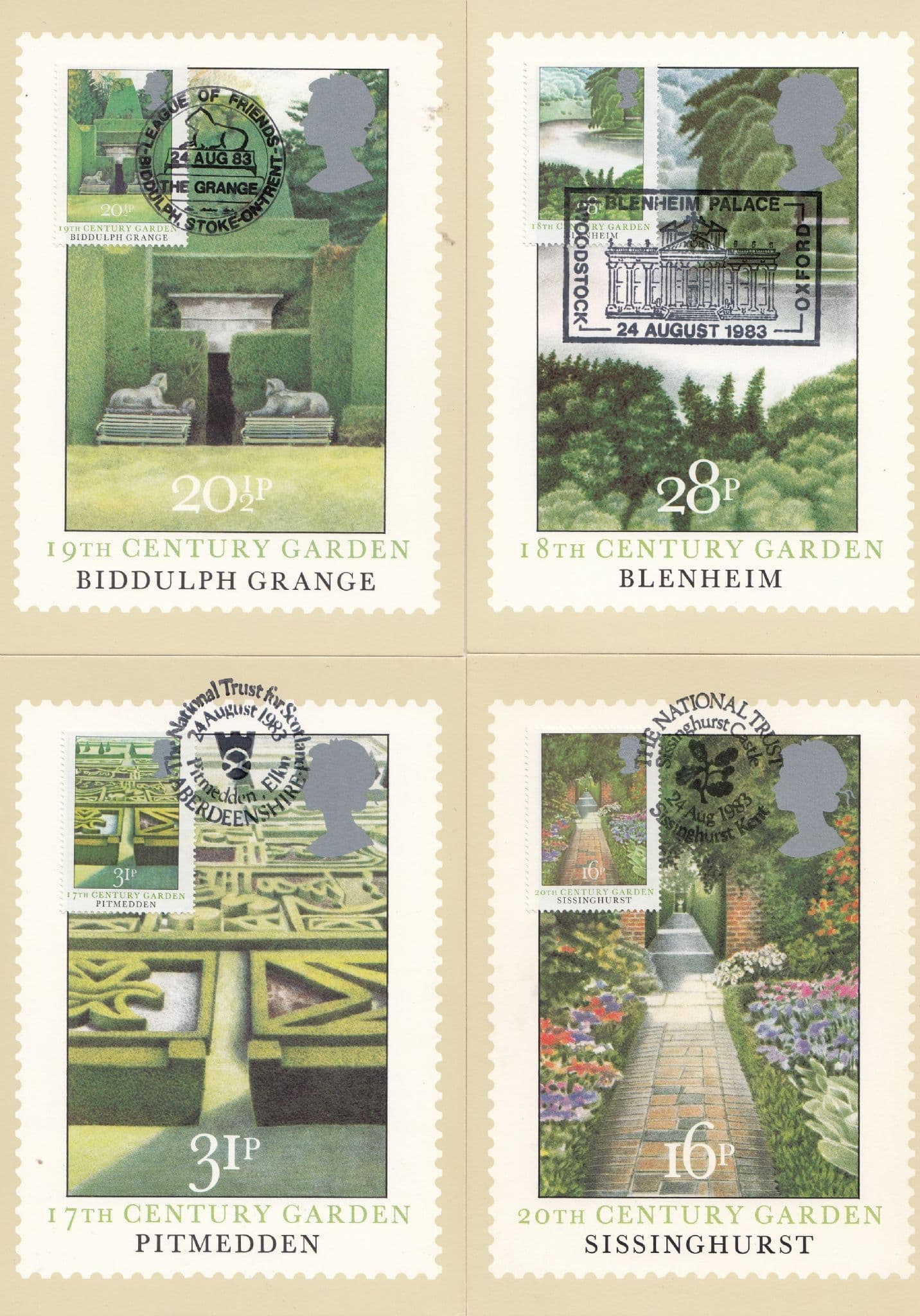 Sissinghurst Biddulph Grange Pitmedden 20th Century Garden 4x Postcard s