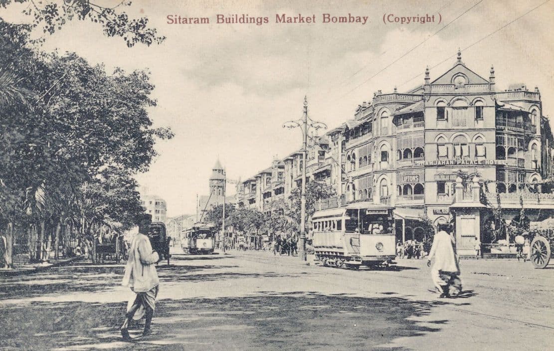 Sitaram Buildings Market Bombay India Tram Transport Old Postcard