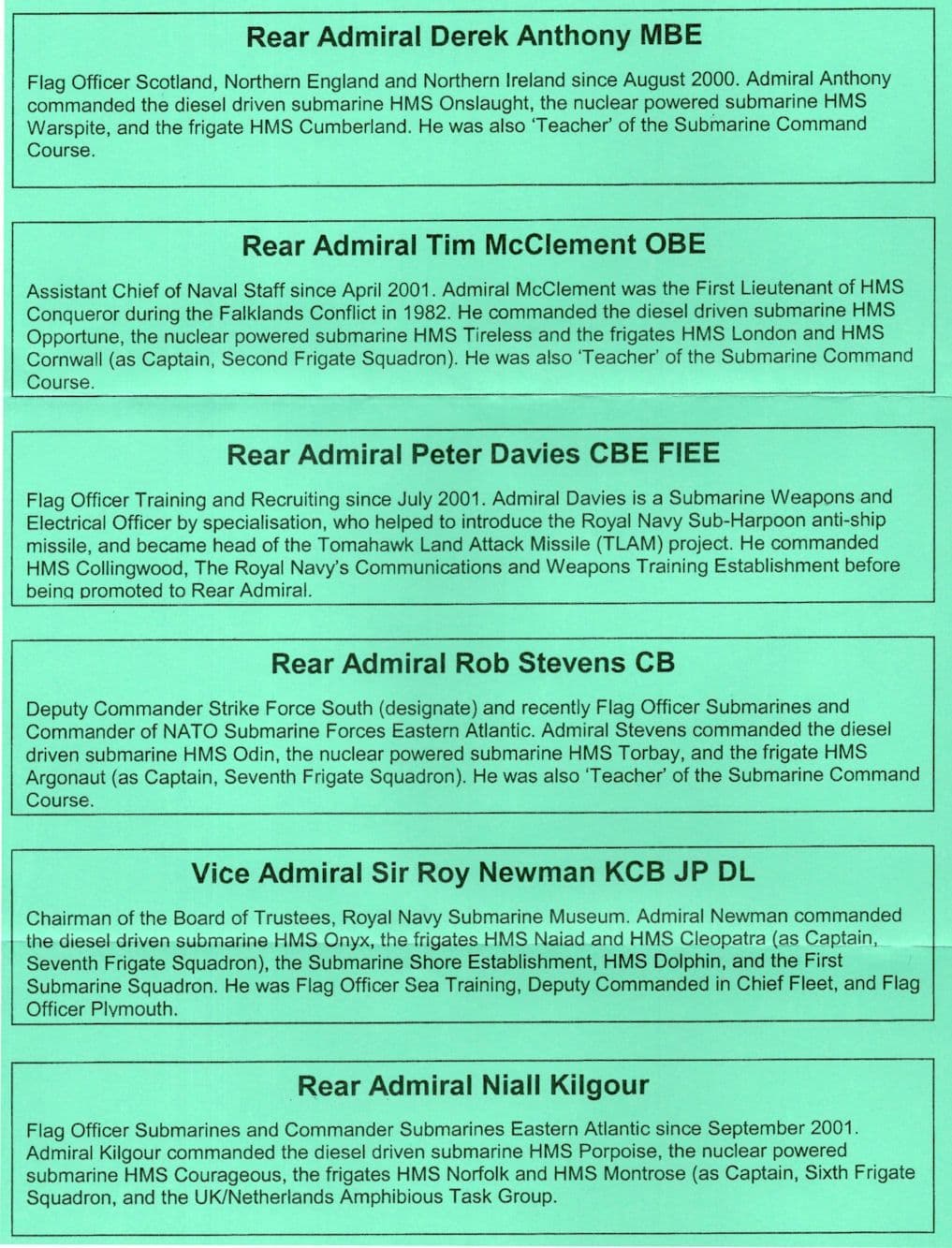 SIX Admirals Tim McClement Falklands War Submarine LTD TO 100 Hand Signed FDC