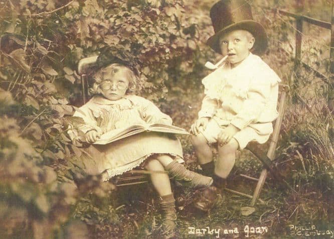 Skipton Children as Married Couple Pipe Smoking Photo Award Winner Postcard