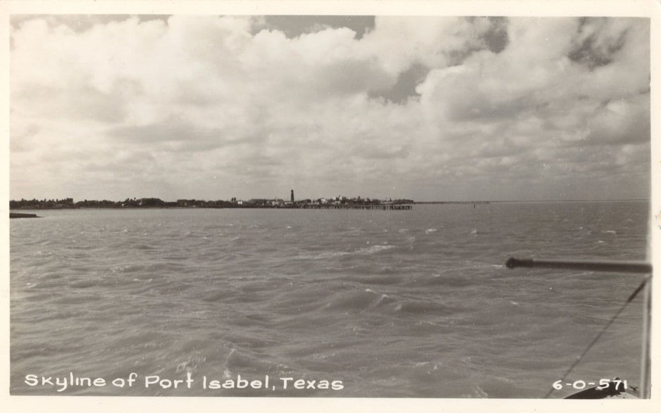 Skyline Of Port Isabel From Front Of Boat Old Real Photo Texas USA Postcard