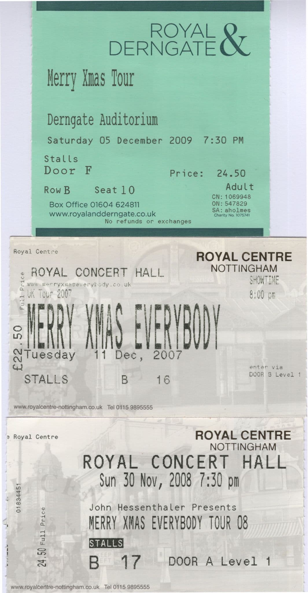 Slade Glam Rock Nottingham Royal Front Seats Merry Christmas 3x Ticket s