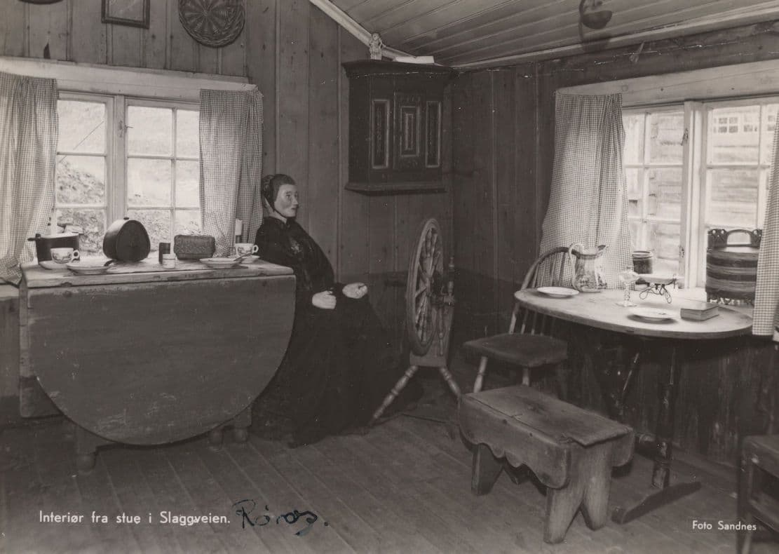 Slaggveien Norway Fra Stue Waxwork Sewing Weaving Wheel Postcard