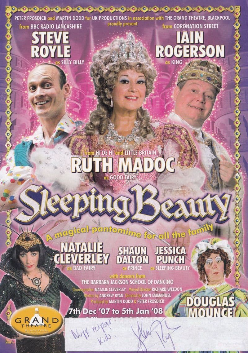 Sleeping Beauty Steve Royle Peter Kay Support Juggler Hand Signed Theatre Flyer
