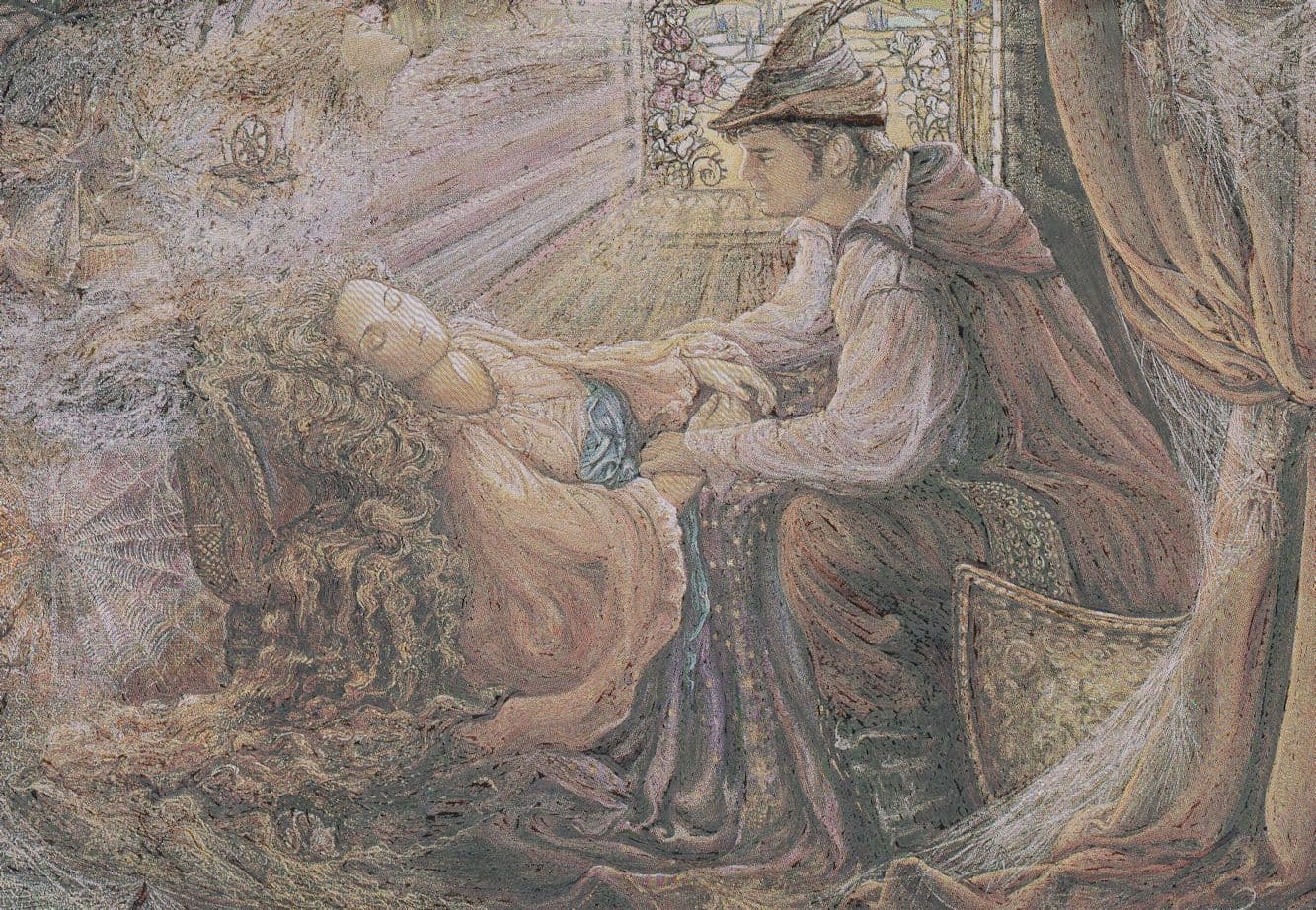 Sleeping Princess in Gothic Castle Romance Rare Metallic Shine Postcard