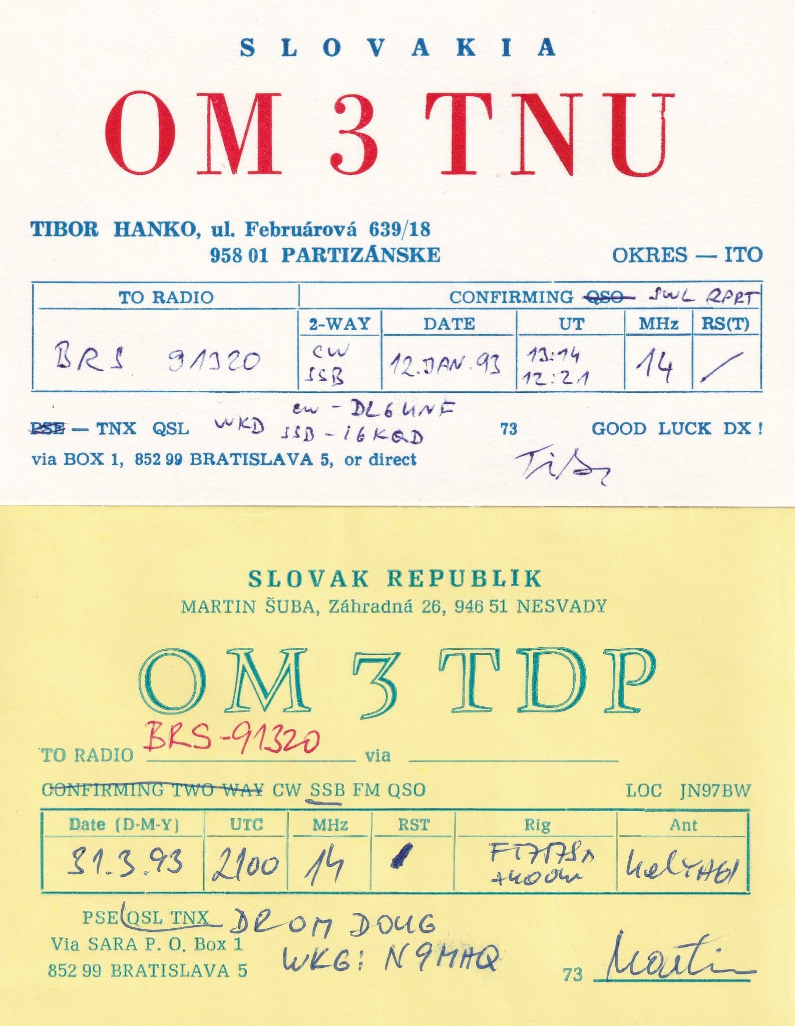 Slovakia Bratislava 2x QSL Radio Card s