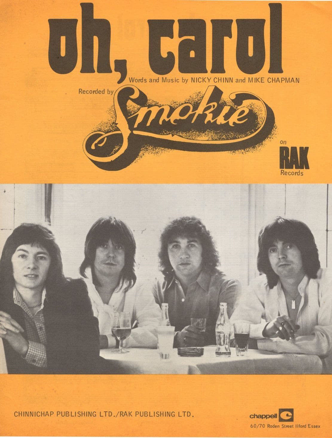 Smokie Oh Carol Vintage UK RAK 1st Edn Rare Sheet Music