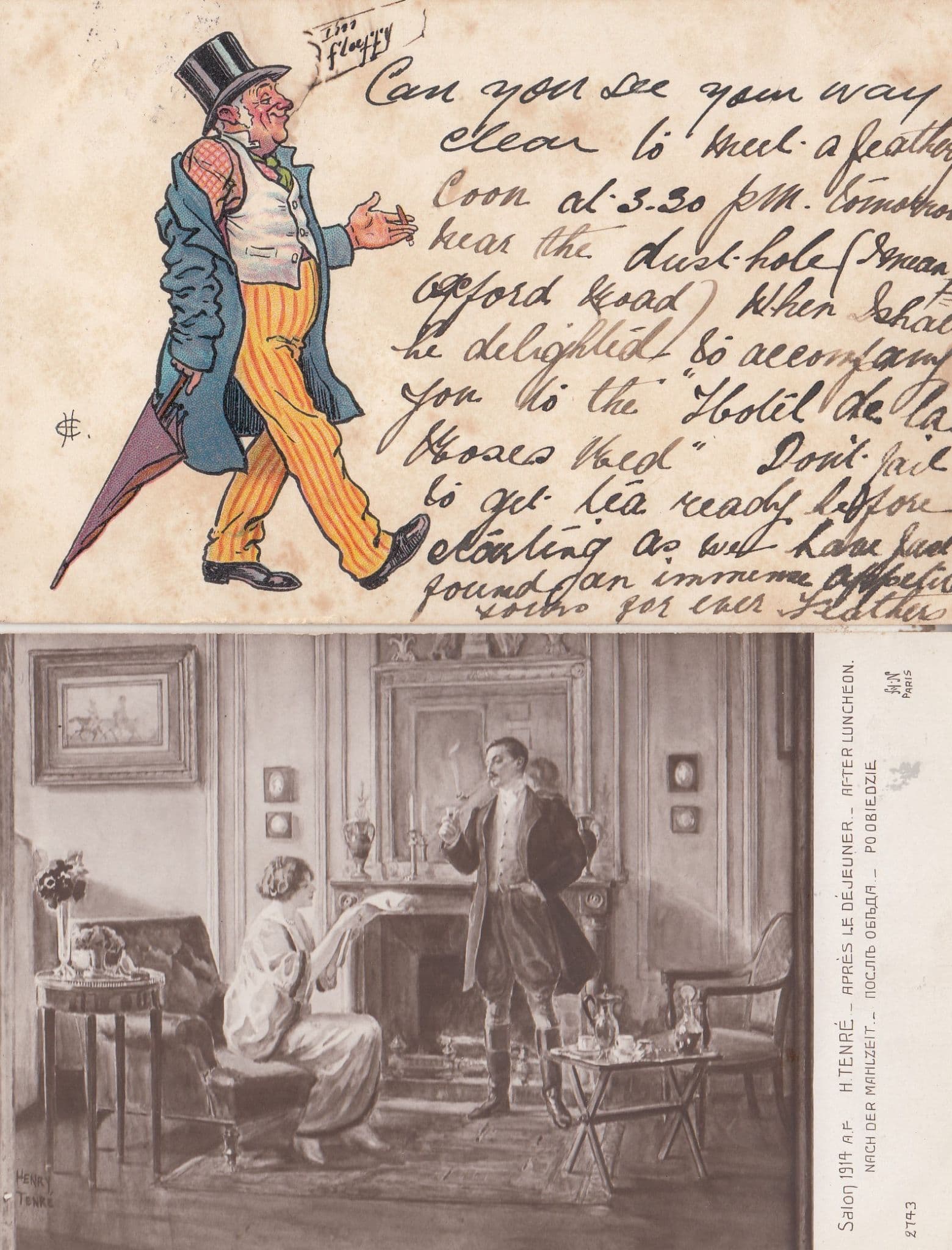 Smoking After Dinner Smoke at Party Invite 1904 2x Old Postcard s