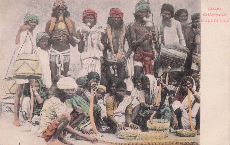 Snake Charmers & Jugglers India Antique Postcard