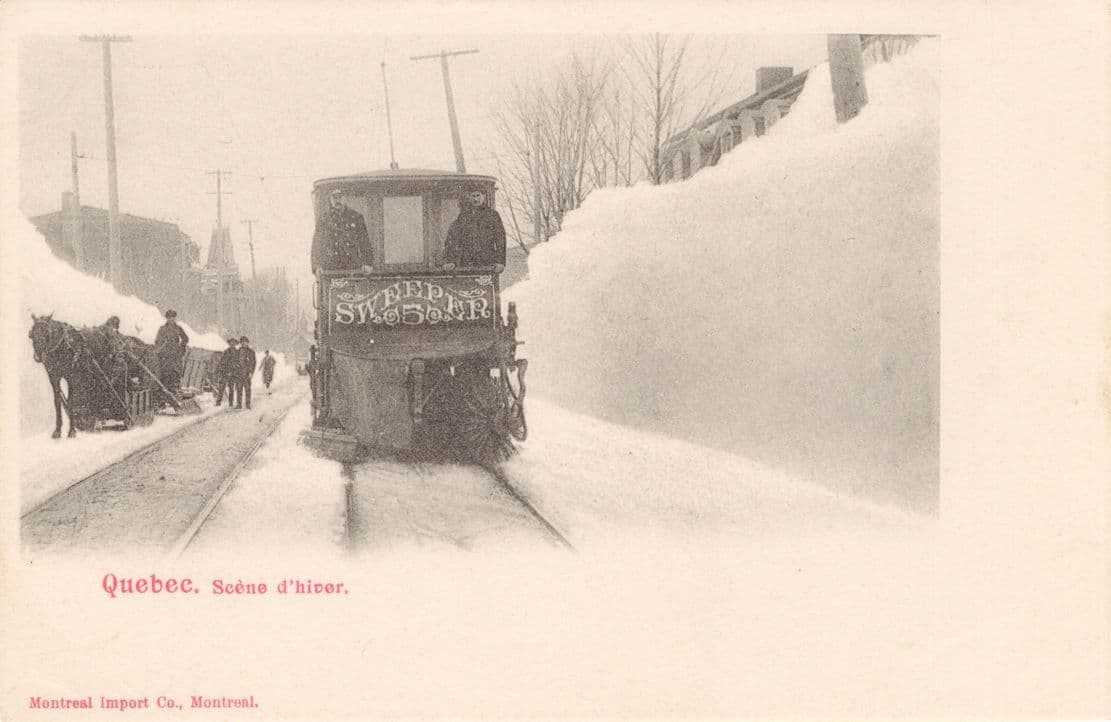Snow Sweeper Clearing Street Railway Track Quebec Canada Old Postcard
